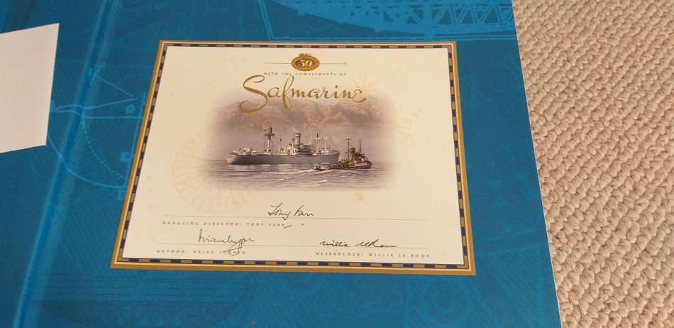 SUPERB LARGE COFFEE TABLE BOOK  " SAFMARINE-50 YEARS " SIGNED 3 TIMES